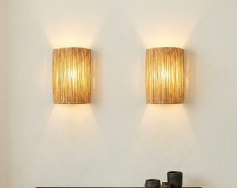 Handmade Natural Raffia Wall Sconce – Moroccan Boho Wall Lamp – Wicker & Rattan Lampshade – Natural Wall Light