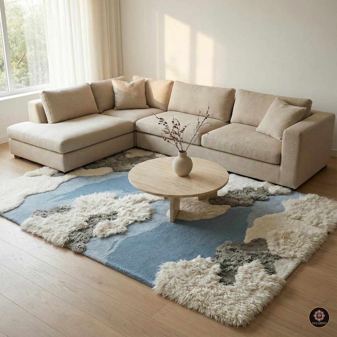 3D Textured Wool Rug, Arctic Landscape, Modern Nursery Decor, Blue and ...