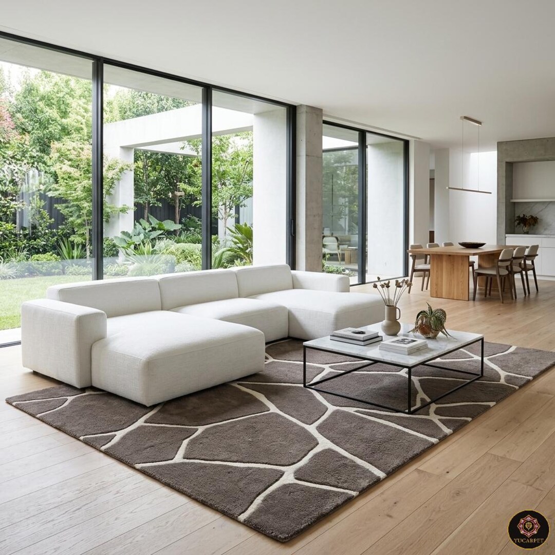 Organic Stone Pattern Rug | Taupe Gray Cracked Earth Area Rug | Hand ...