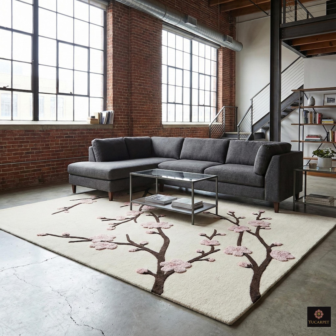Neuron Tuft Rug Hand Tufted Wool Sakura Rug, Japanese Cherry Blossom Carpet - Etsy