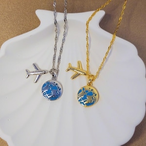 Travel Necklace, Airplane and World Charm, World Map Necklace, Travelers Gift, Pendant Charm, Globe Necklace, Aeroplane Charm, Birthday gift