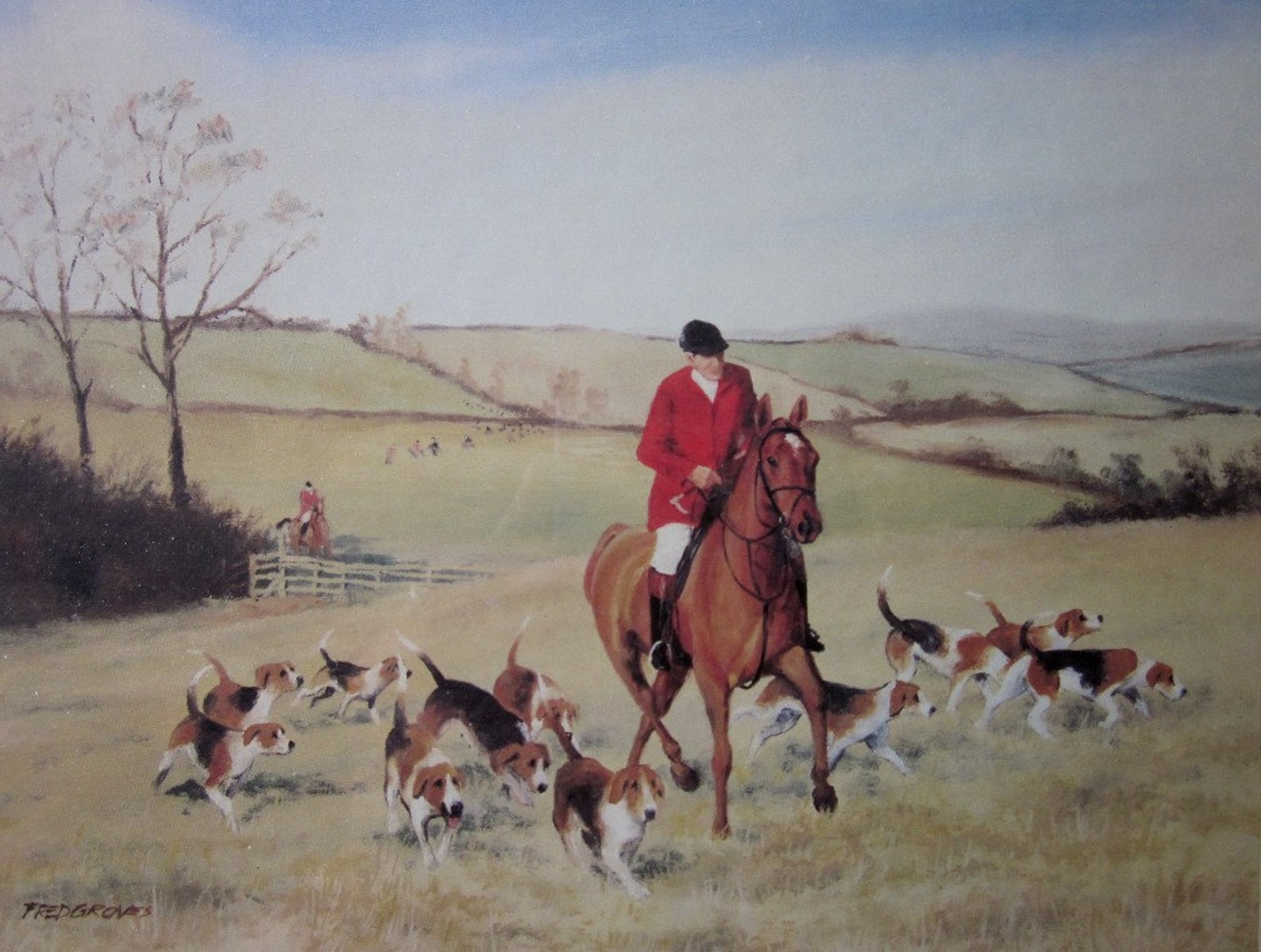 2 vintage English Fox Hunt scene framed art prints by Fred Etsy