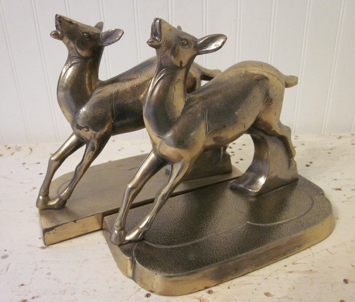 Vintage Deer Bookends Brass Art Deco Era Objet D'art Etsy
