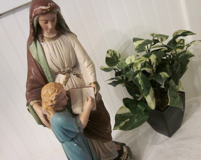 Vintage St. Anne & Mary Vintage Chalkware Catholic Statue Etsy