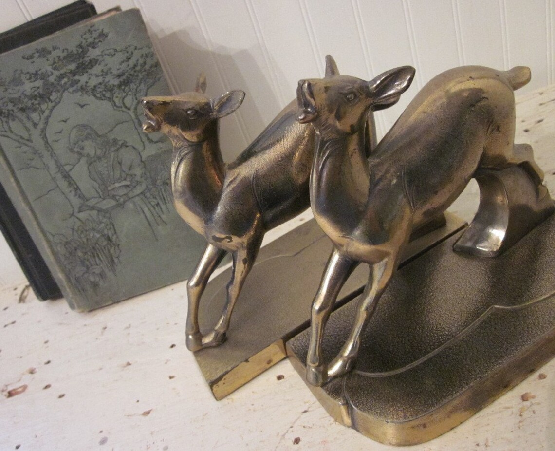 Vintage Deer Bookends Brass Art Deco Era Objet D'art Etsy