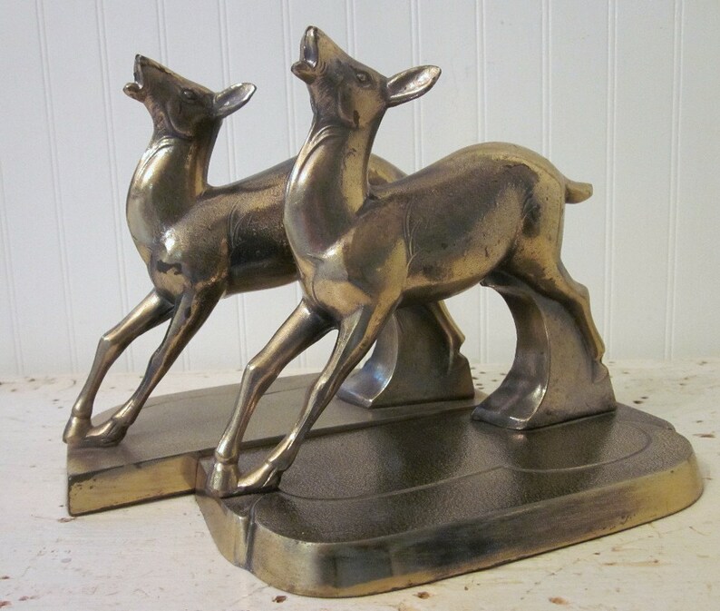 Vintage Deer Bookends Brass Art Deco Era Objet D'art Etsy