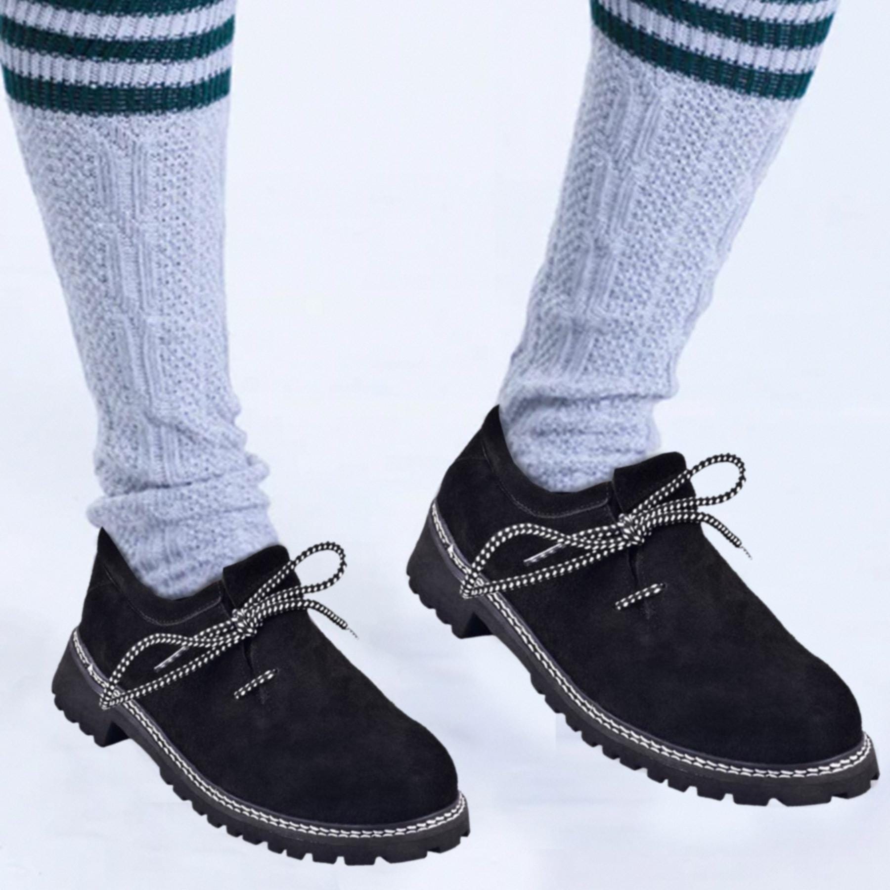 Men’s Lederhosen Shoes – Bavarian Trachten Suede Oktoberfest Black Boots NEW Traditional Black Embroidered Shoes - Lederhosen For Sale main image 3