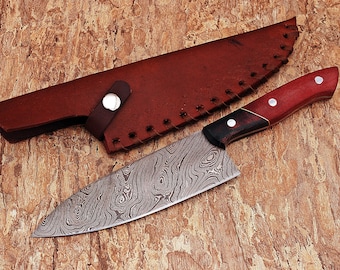 Cuchillo de acero de Damasco hecho a mano / Cuchillo multiusos para camping y bushcraft / Uso en exteriores / Regalo de Navidad