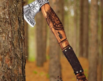 Handmade Viking Axe with Leather Wrapped Handle | Celtic Norse Hatchet | Christmas Gift for Him