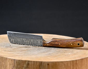 Handmade Damascus Steel Meat Cleaver Knife | Walnut Handle | Leather Sheath | Gift for Him