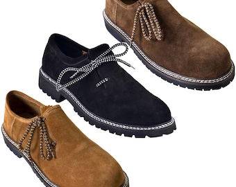 Mens Lederhosen Shoes Bavarian Suede Leather | Haferlschuh Oktoberfst Trachten Shoes | German Costume Shoes Golden Brown Black