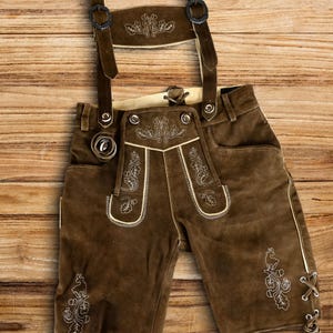Mens Suede Leather Lederhosen: Oktoberfest Bavarian Costume with Suspenders