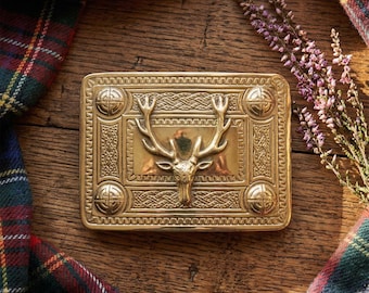 boucle de ceinture pour kilt celtique | Chardon écossais et design cerf