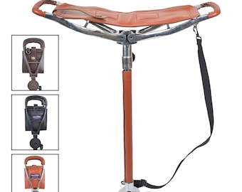Leather Stick Seat Walking Cane | Adjustable Hiking Camping Seat | Christmas Gift