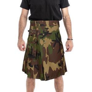Camo Utility Kilt: Army Green & Grey Cotton Tactical Kilt