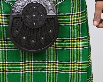 Celtic Chrome Cantle Leather Sporran with Stone Detail | Highland Kilt Accessory