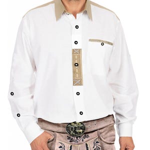 Bavarian Men’s White Shirt with Embroidery Traditional German Trachten Cotton Shirt Oktoberfest Costume & Formal Wear Rustic Buttons For Him