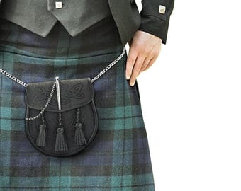 Embossed Celtic Leather Sporran | Traditional Scottish Kilt Accessory with Tassels