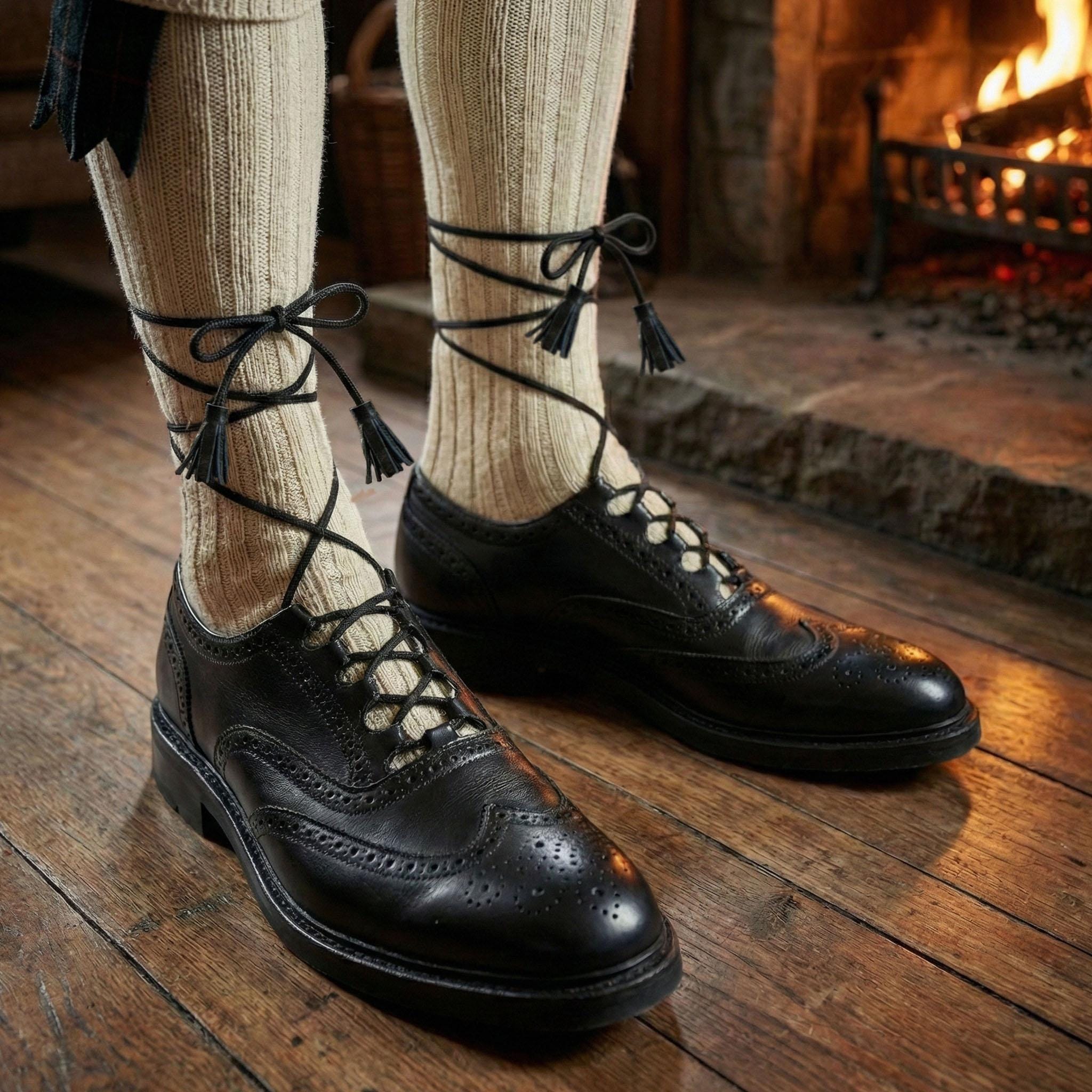 Black Leather Ghillie Brogues | Wingtip Kilt Shoes for Highland
