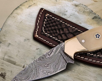 Cuchillo de acero de Damasco hecho a mano con mango de palisandro / Cuchillo multiusos para acampar