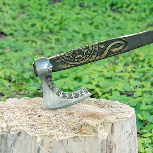 Guthrum Bearded Viking Axe  Norse-Inspired Collectible with Leather-Wrapped Ashwood Handle LARP, Cosplay, Rustic Decor, Groomsmen Gift