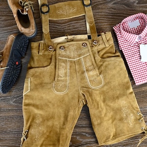 Pantalones cortos de cuero de ante Lederhosen para hombre con tirantes / Lederhosen bávaro / Traje bávaro Trachten Oktoberfest