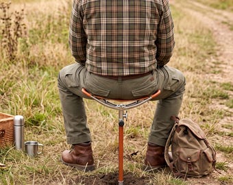 Adjustable Leather Stick Seat | Portable Hiking Stool | Folding Walking Stick Seat | Camping Outdoor Chair