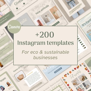Instagram templates bundle for sustainable, green & eco-friendly businesses - minimalist and natural social media posts and stories on Canva