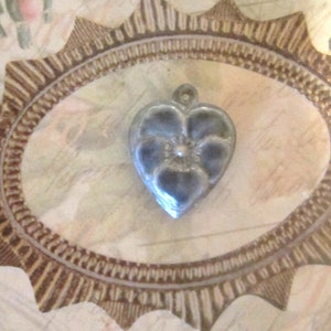 Sterling Silver Enameled Puffy Heart Charm-GRAPE PURPLE pansy