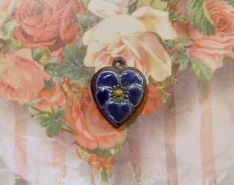 Sterling Silver Enameled Puffy Heart Charm-PRUSSIAN BLUE