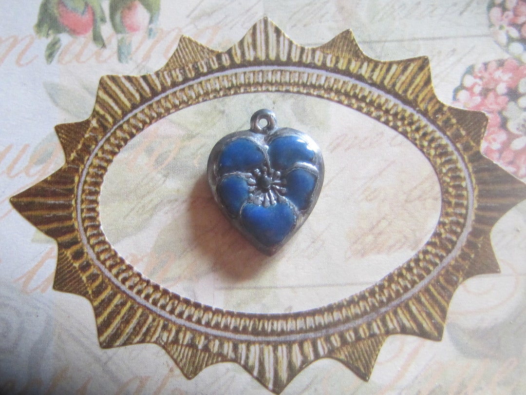 Sterling Silver Enameled Puffy Heart Charmblue JAY Etsy