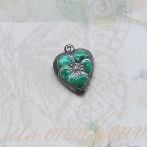 Sterling Silver Enameled Puffy Heart Charm-grass green