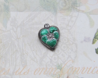 Sterling Silver Enameled Puffy Heart Charm-grass green