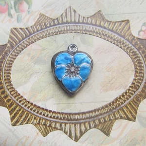 Sterling Silver Enameled Puffy Heart Charm-water blue