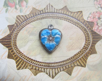 Sterling Silver Enameled Puffy Heart Charm-water blue
