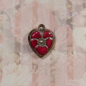 Sterling Silver Enameled Puffy Heart Charm--RED