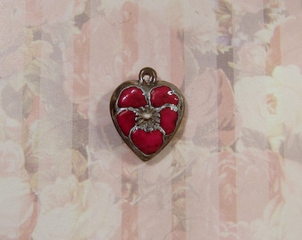 Sterling Silver Enameled Puffy Heart Charm--RED