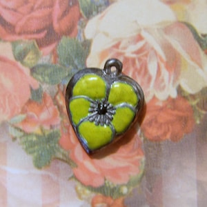 Sterling Silver Enameled Puffy Heart Charm-CHARTREUSE