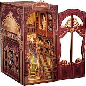 Kit de rincón de lectura de la Biblioteca de la Sabiduría: diorama en miniatura de inspiración renacentista, rompecabezas de madera 3D e inserto de estantería para adultos y adolescentes.