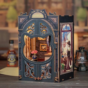 Kit de rincón de estudio para gatos DIY: estantería en miniatura con luces LED: regalo perfecto para San Valentín, amantes de los libros y artesanos