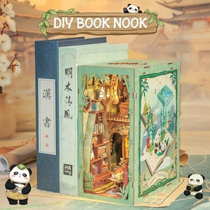 Librería Panda Bosque de Bambú: Casa en Miniatura DIY, Rompecabezas de Madera 3D, Sujetalibros Iluminado para Estanterías, Regalo Perfecto para Adolescentes y Adultos