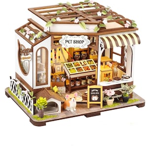Kit de casa en miniatura PET SHOP: sujetalibros de madera con rompecabezas, decoración creativa para estanterías para adolescentes y adultos