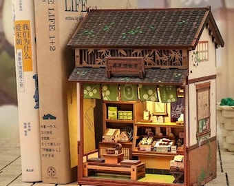 DIY Japanese Garden Book Nook Kit: Miniature House Model with LED