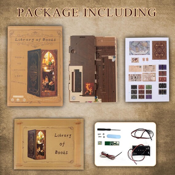 Book nook Kit Monastero angolo fai da te casa delle bambole, casa in miniatura per adulti puzzle in legno 3D e fermalibri set creativo per la decorazione della libreria con LED regalo