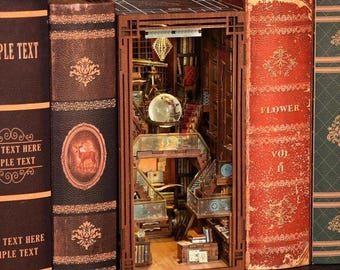 Beyond Library Book Nook Kit – DIY Miniature Library Bookend – 3D Wooden Puzzle Bookshelf Insert for Adults and Teens