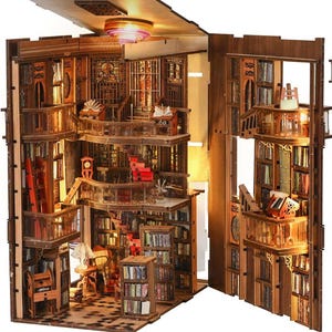 Kit de rincón de lectura de la biblioteca de la abadía: biblioteca medieval en miniatura para armar; sujetalibros de madera 3D para adultos y adolescentes.