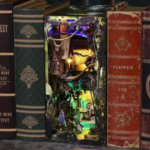Kit de recoin de livres avec un trou de lapin – Diorama miniature bricolage Alice au pays des merveilles, insert de bibliothèque fantastique pour adultes et adolescents