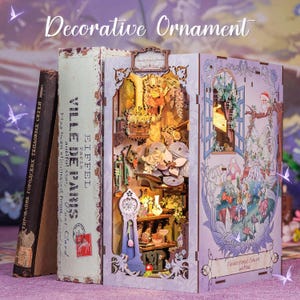 Kit per angolo lettura fantasy "Fata dei Fiori" - Casetta in miniatura fai da te per decorare la libreria, fermalibri in legno 3D per adulti e adolescenti