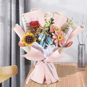 3D Wooden Flower Bouquet Puzzle – DIY Wildflower Building Kit, Romantic Home Decor & Unique Gift for Valentine’s, Mother’s Day, Birthday