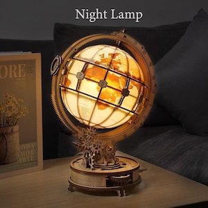 Kit de rincón de lectura con globo terráqueo iluminado: rompecabezas de madera 3D DIY, luz nocturna antigua para dormitorios y residencias universitarias